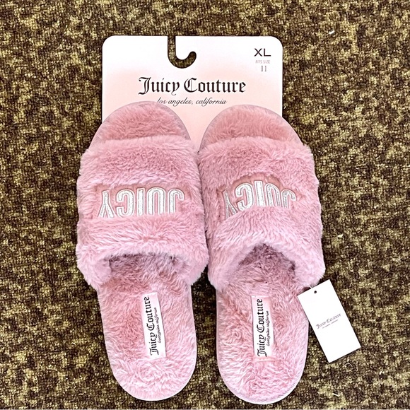JUICY COUTURE Faux Fur Slides Sandals Women's SIZE X-LARGE XL 11 Mauve Pink NEW - Picture 3 of 9